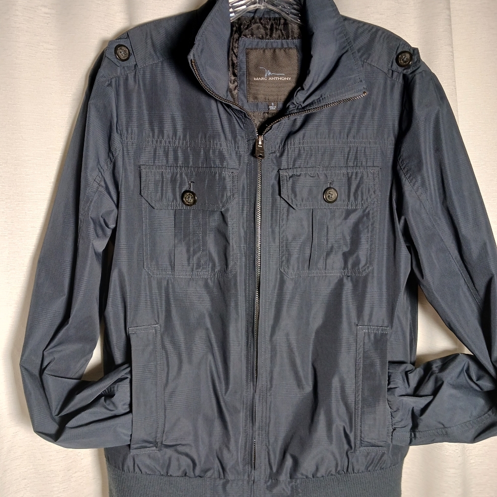 Sm Marc Anthony Mens Long Sleeve Full Zip Blue Lined Casual Light Coat Jacket